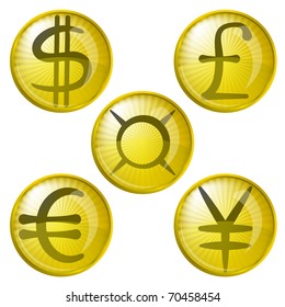 Set vector eps10 icon, buttons with money, currency signs: dollar, euro, pound, yen, universal