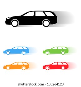 Set of vector estate car moving silhouettes