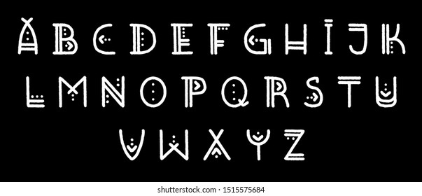 Set of vector ethnic alphabet letters. Capital letters in authentic indigenous style. For hipster theme, trendy boho posters