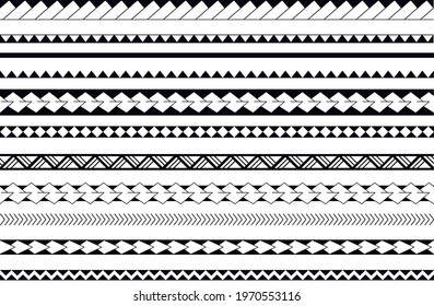 Set of vector ethnic seamless pattern. Ornament bracelet Maori tattoo style. Horizontal pattern. Design for home decor, wrapping paper, fabric, carpet, textile, cover