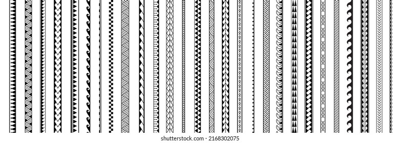 Set of vector ethnic seamless pattern. Ornament bracelet in maori tattoo style. Geometric border african style. Vertical pattern. Design for home decor, wrapping paper, fabric, carpet, textile, cover