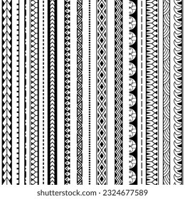 Set of vector ethnic seamless pattern. Ornament bracelet in maori tattoo style. Geometric border african style. Vertical pattern. Design for home decor, wrapping paper, fabric, carpet, textile, cover