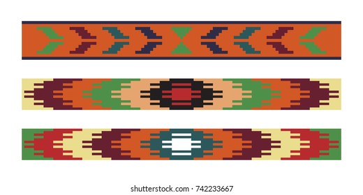 Conjunto de patrones sin fisuras de etnia ucraniana de Vector. Ornamento nacional eslavo en estilo pixel