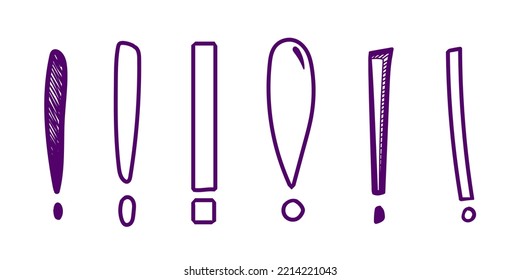 A set of vector exclamation marks. Punctuation marks drawn in different styles.