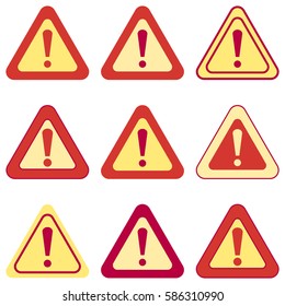 Set of vector exclamation signs. Collection of various colored signs