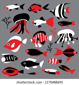 Set of vector exotic fishes