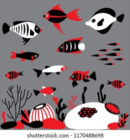 Set of vector exotic fishes