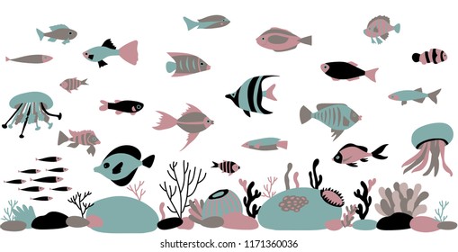 Set of vector exotic fishes