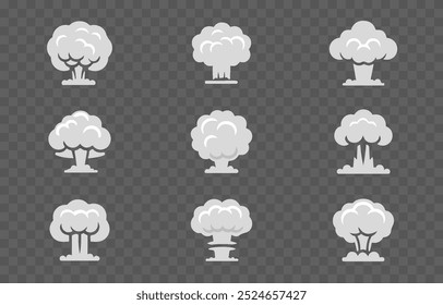 Conjunto de explosiones de Vector png. Silueta de explosión png. Smoke, explosión, nube. Explosión en estilo de dibujos animados.