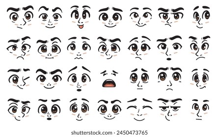 A set of vector expressions of cartoon faces, various emotions. Vector illustration.