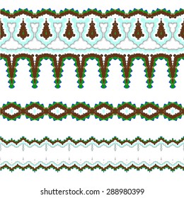 Set of vector exquisite filigree borders or brush style mosaics and inlay