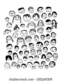 Set of vector faces hand made doodle illustration