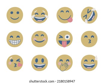 Set of vector facial expression illustrations. Collection of multicolor chat emoji icons.