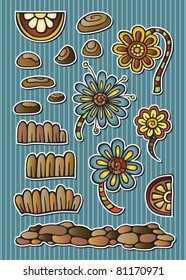 Set of vector fairytale floral elements