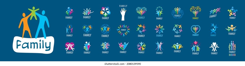 A set of vector Family logos on a blue background