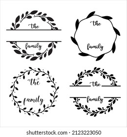 Set of vector family monograms. Round family signs collection. Floral monograms.