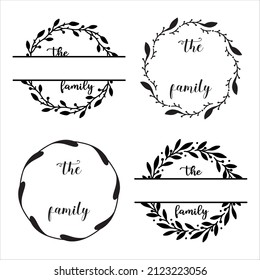 Set of vector family monograms. Round family signs collection. Floral monograms.