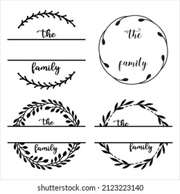 Set of vector family monograms. Round family signs collection. Floral monograms.