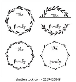 Set of vector family monograms. Round family signs collection. Floral monograms.