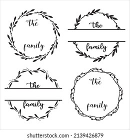 Set of vector family monograms. Round family signs collection. Floral monograms.