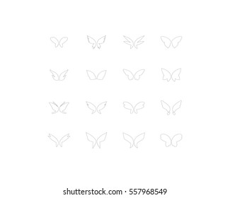 Set  of vector fantasy butterfly wings isolated on white
