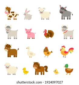 Set of vector farm animals in cartoon style. Collection of childish illustrations.