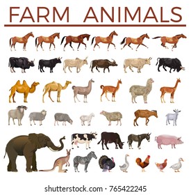 Set of vector farm animals. Side view