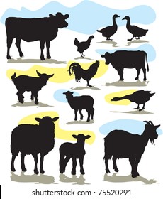 set vector farm animals silhouettes