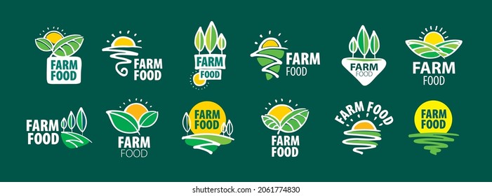 A set of vector Farm food logos on a green background