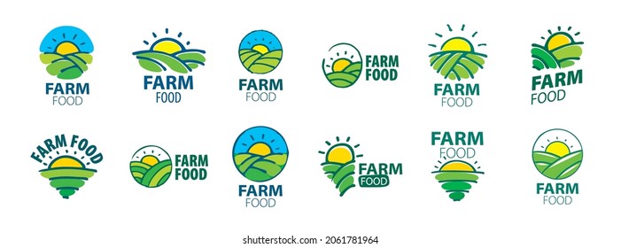 A set of vector Farm food logos on a white background