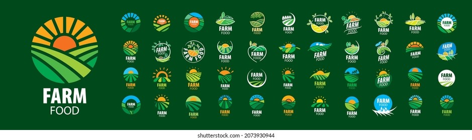 A set of vector Farm Food logos on a green background - Shutterstock ID 2073930944