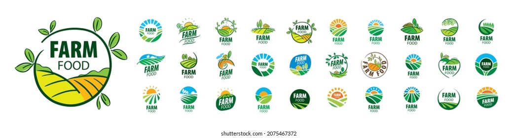 A set of vector Farm Food logos on a white background