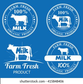 Set of vector farm logos templates with cow and milk for shop poster and label 