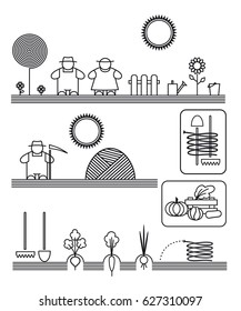 Set of vector farmers with tools. Farmer cartoon icon image.