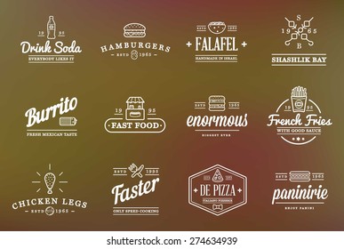 Set of Vector Fastfood Fast Food Elements Icons and Equipment as Illustration can be used as Logo or Icon in premium quality 