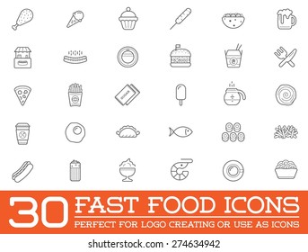 Set of Vector Fastfood Fast Food Elements Icons and Equipment as Illustration can be used as Logo or Icon in premium quality 