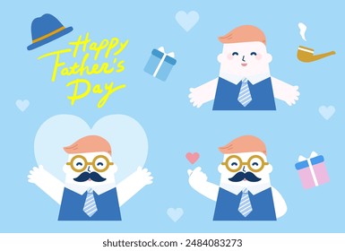 Set of vector Father's day people illustration. Holiday Poster Banner template shopping background