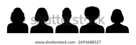 Set of vector female avatar profile icons in silhouette