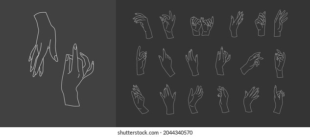 Set of vector female beauty hand. Editable outline stroke size. Line flat contour, thin and linear design. Simple icons. Concept illustration