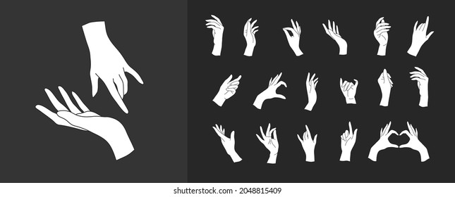 Set of Vector female beauty hands silhouette. Editable outline stroke size. Line flat contour, thin and linear design. Simple icons. Concept illustration.