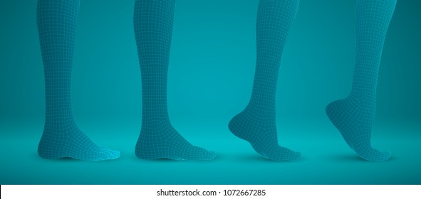 set of vector female legs. 3d illustration of lifting the leg. health and choice of shoes
