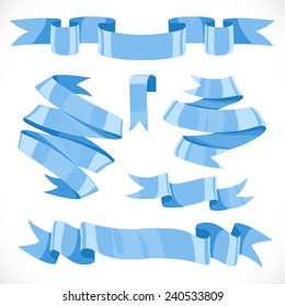 Set of vector festive blue ribbons various forms for decoration isolated on white background 2