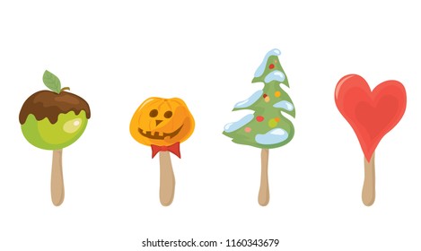 set of vector festive desserts on a stick / choose your sweet holiday