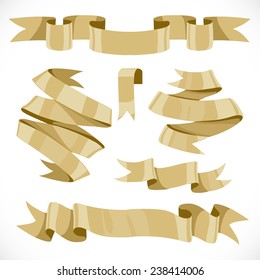 Set of vector festive golden ribbons various forms for decoration isolated on white background 