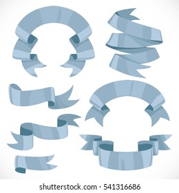 Set of vector festive silver ribbons various forms for decoration isolated on white background