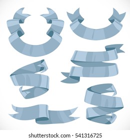 Set of vector festive silver ribbons various forms for decoration isolated on white background