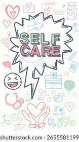 Eine Reihe von Vektordateien mit doodle-artigen Hintergründen mit Gesundheits- und Wellnesskonzepten.