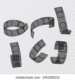 Set of vector film strip isolated on transparent background. Old film strip with 3d illustration