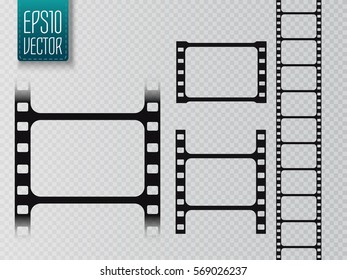 Set of vector film strip isolated on transparent background. 