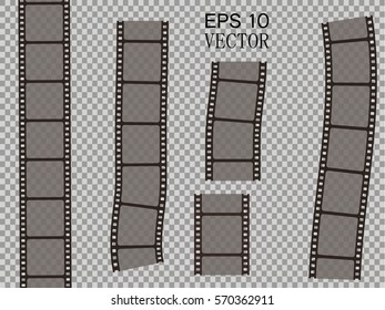 Set of vector film strip isolated on transparent background. 